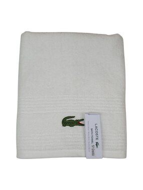 Lacoste White Bath Towel 30" X 52" Cotton With Embroidered Crocodile Logo